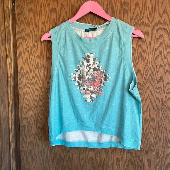 Tops - Cowgirl Teal Tank L